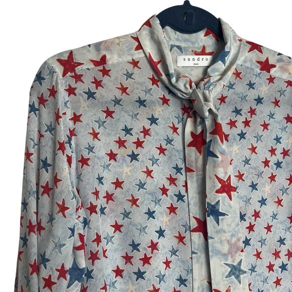 Sandro Paris Long Sleeves Red And Blue Stars Print US Size 6; FR 2 - Picture 4 of 16